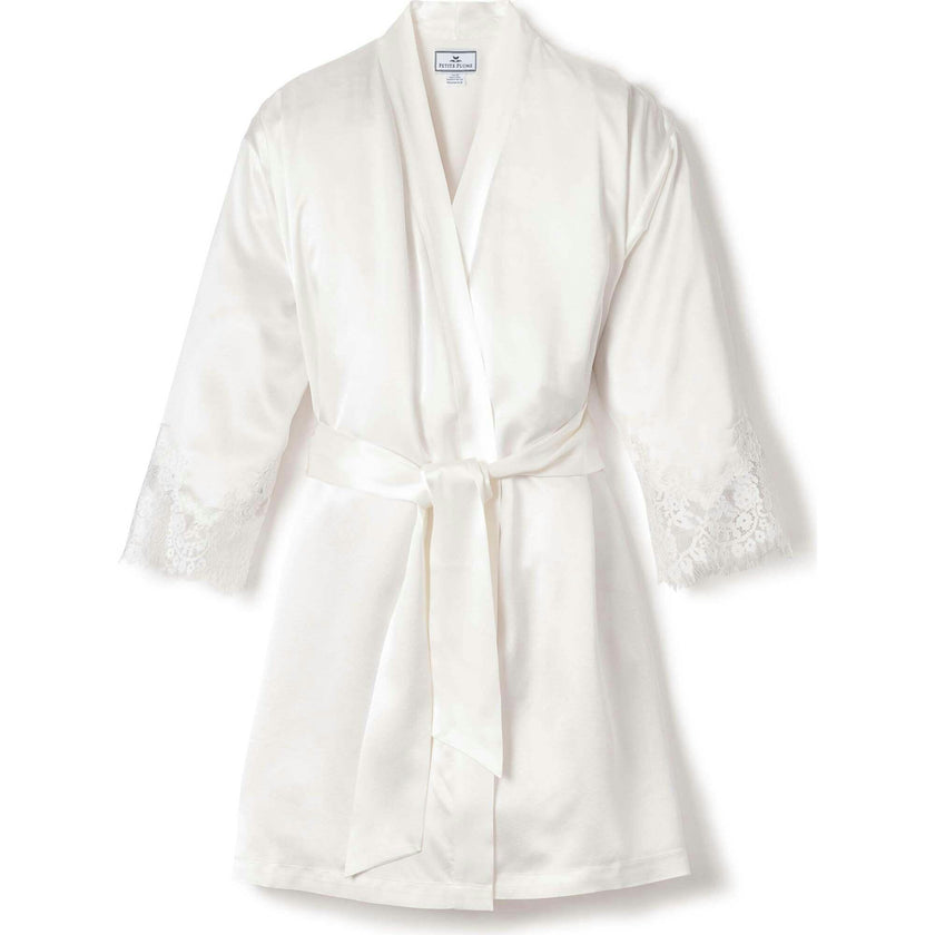 Women's Silk Lace Robe in White