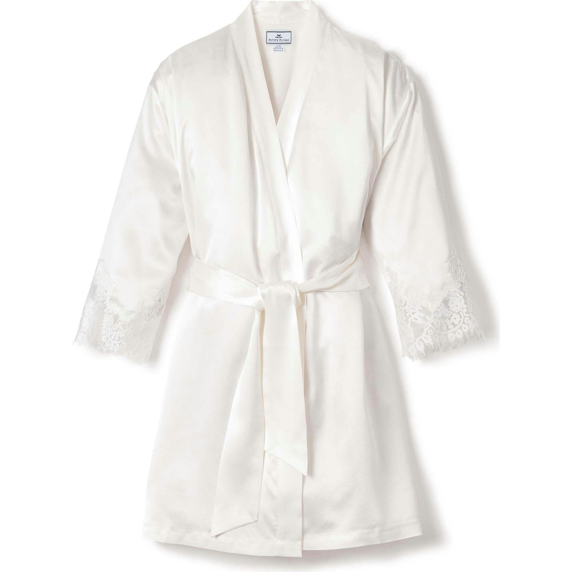 Women's Silk Lace Robe in White