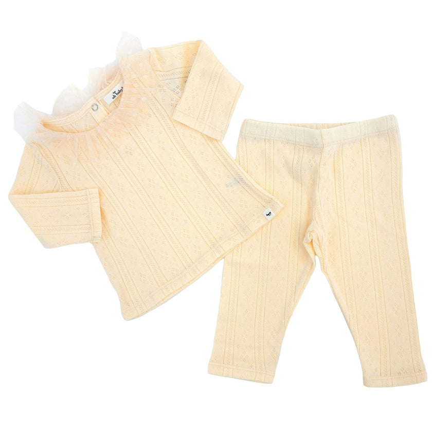 Pointelle Dotted Mesh Collar Two Piece Set