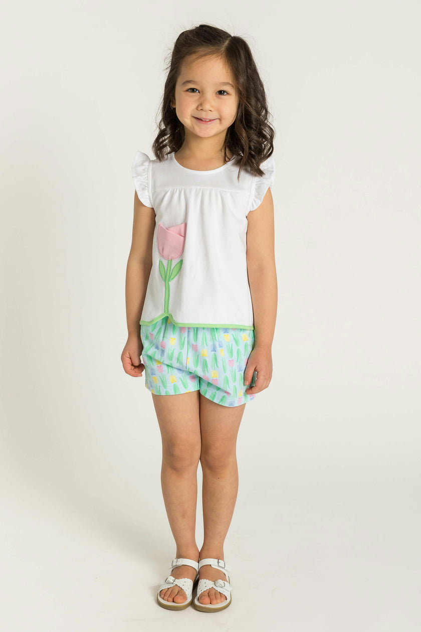 Printed Knit Tulip Short Set