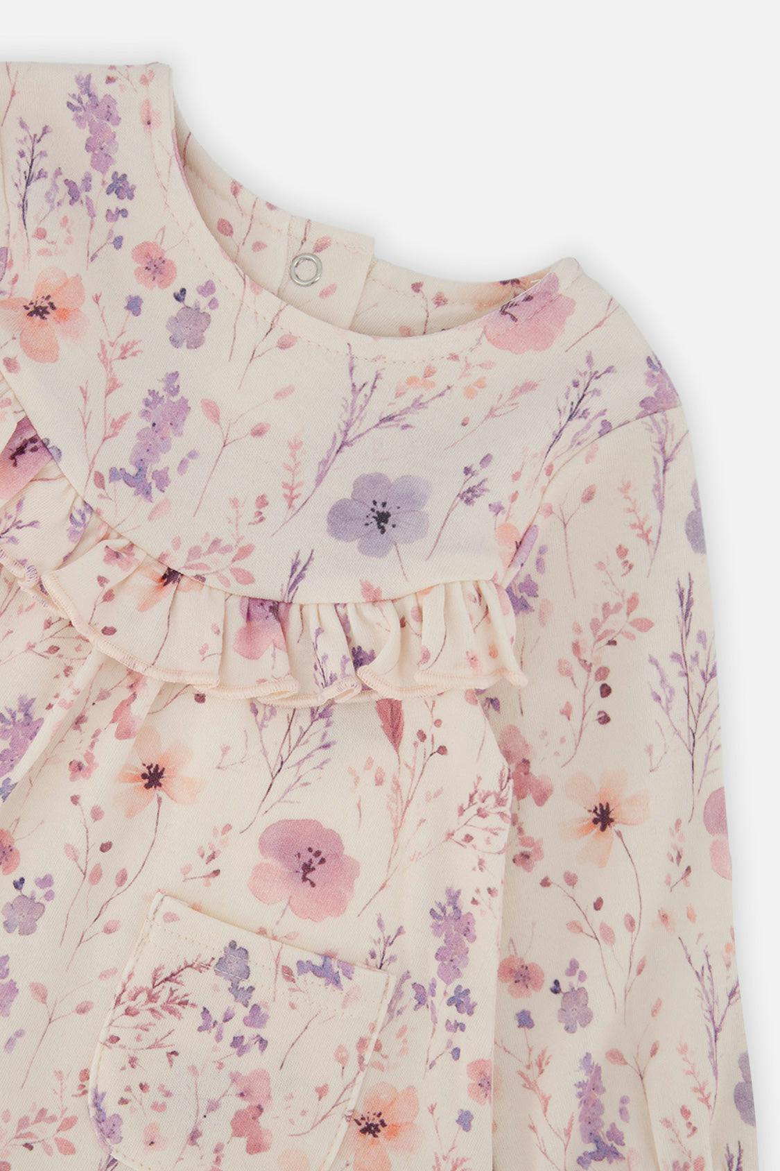 Organic Cotton Dress And Legging Set Pink Printed Flowers