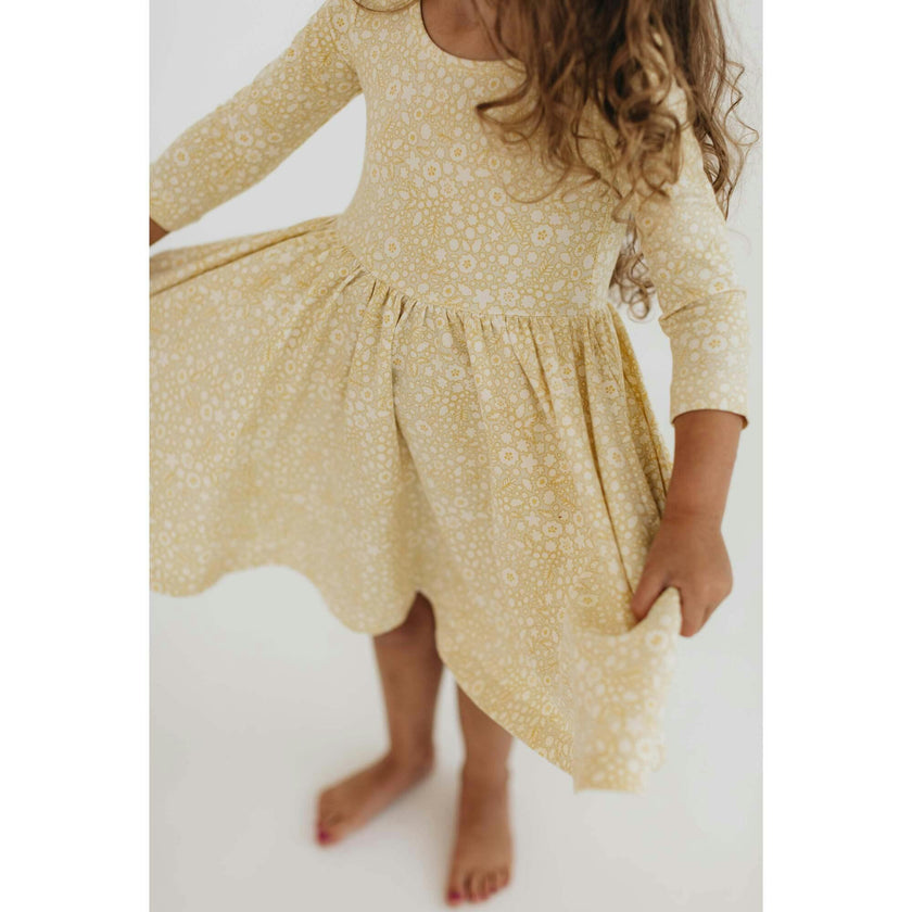 3/4 Sleeve Twirl Dress in Buttercup