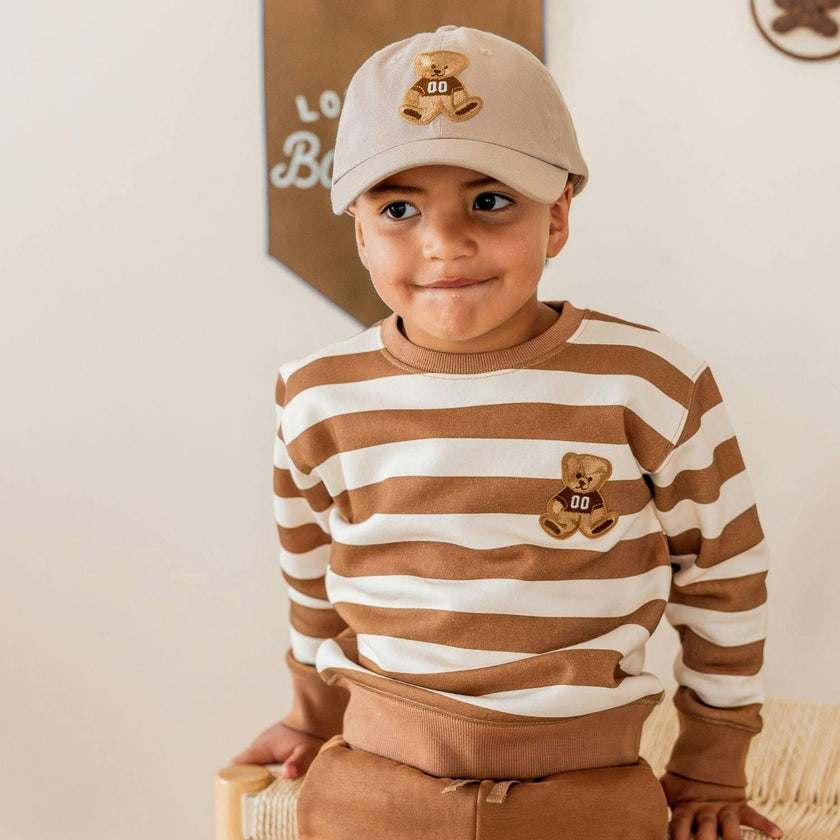 Teddy Bear Patch Striped Sweatshirt