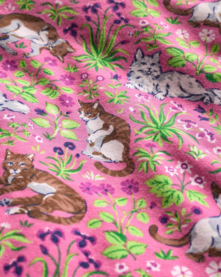 Must Love Cats - Organic Pima Modal Knit Short PJ Set - Pink Camellia