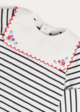 Sailor Stripe Floral Embroidered Mariner Collar Top in White (2-12yrs)
