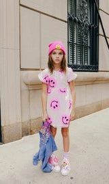 Pinkie Happy Emoji Short Puff Sleeve Dress