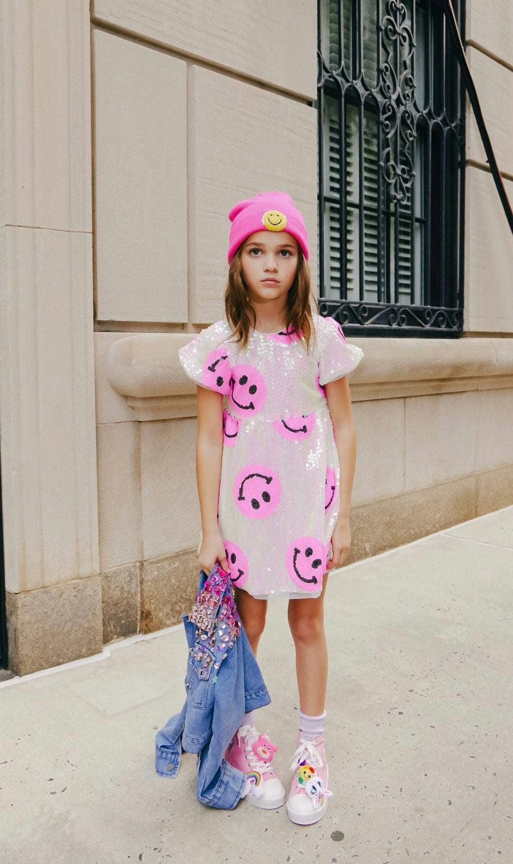 Pinkie Happy Emoji Short Puff Sleeve Dress