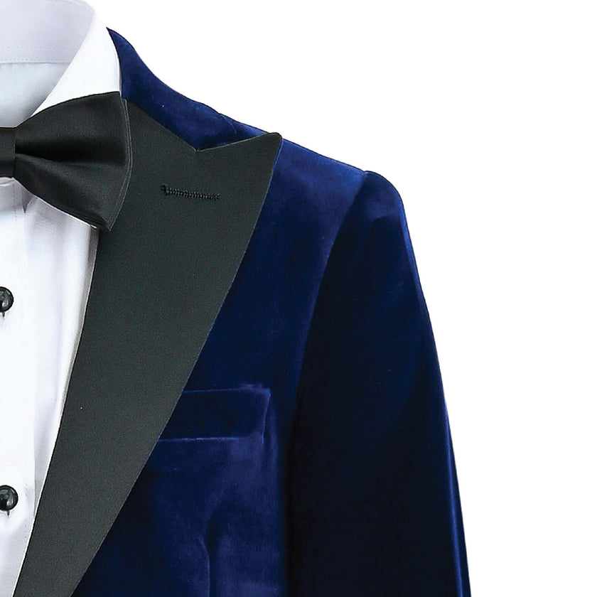 Blue Velvet Suit with Black Accents