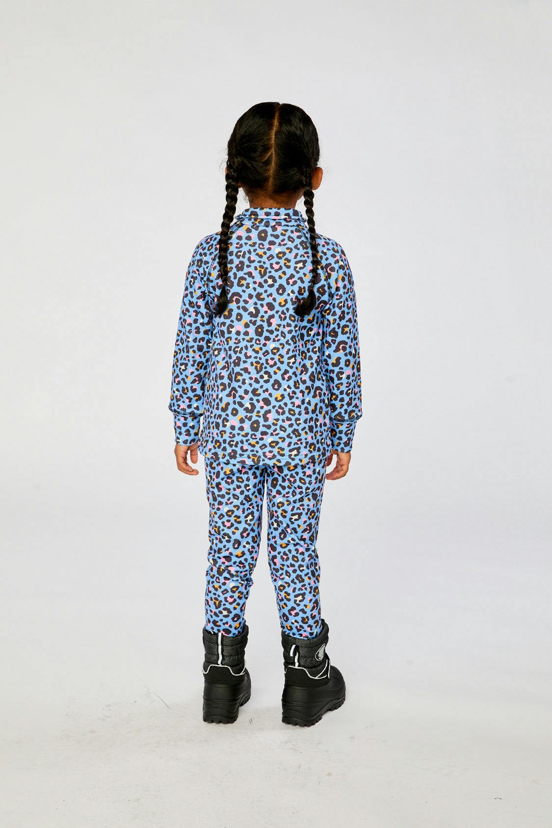 Two Piece Thermal Underwear Blue Leopard Print