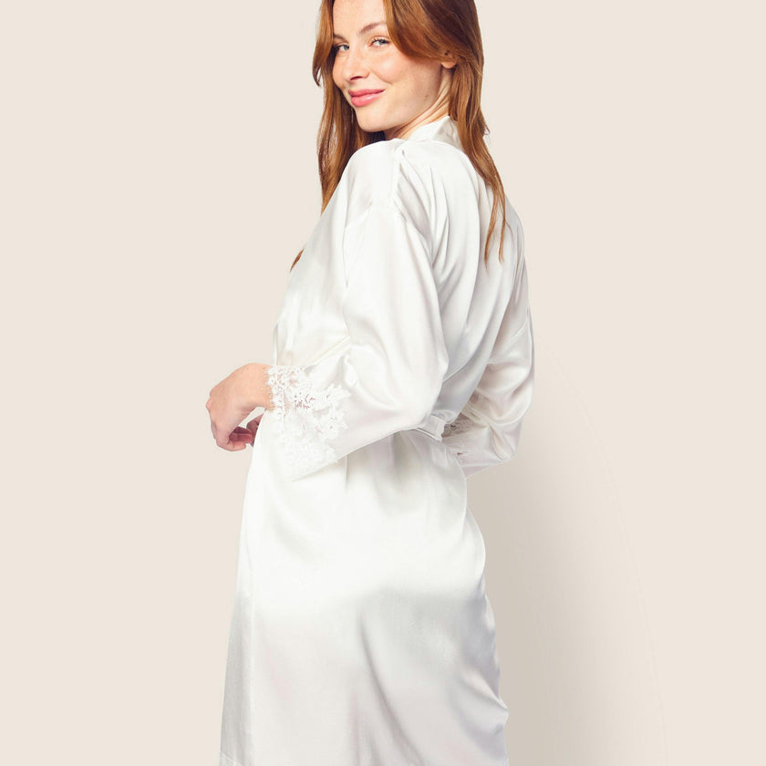 Women's Silk Lace Robe in White