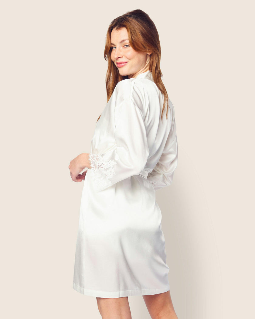 Women's Silk Lace Robe in White