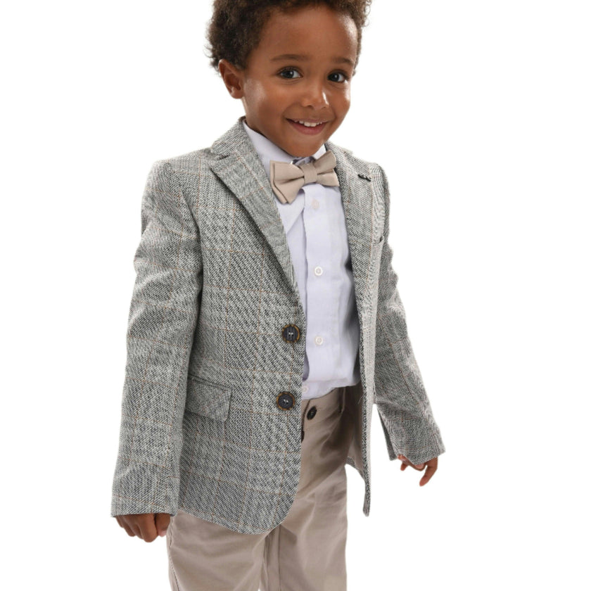 Beige Plaid Peak Lapel Suit