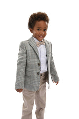 Beige Plaid Peak Lapel Suit