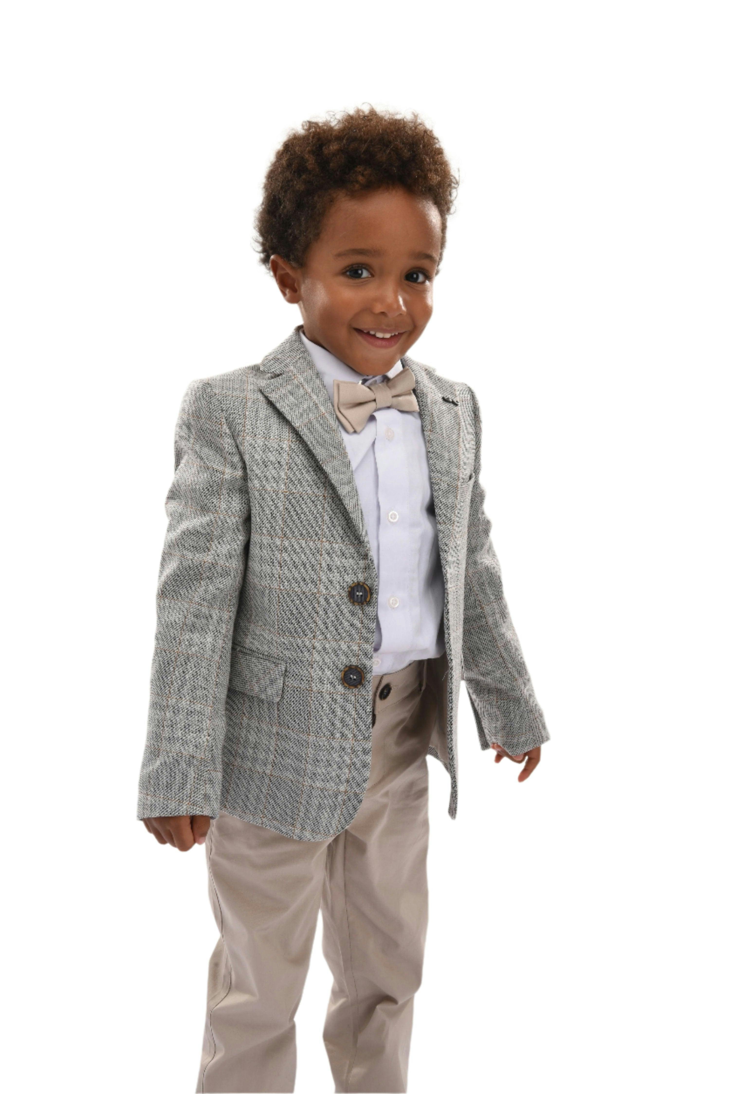 Beige Plaid Peak Lapel Suit