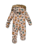Baby One Piece Snowsuit Adapted For Car Seats Beige Dog Print