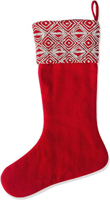Red Christmas Stocking Geo Embroidered Cuff Wool Arcadia Home