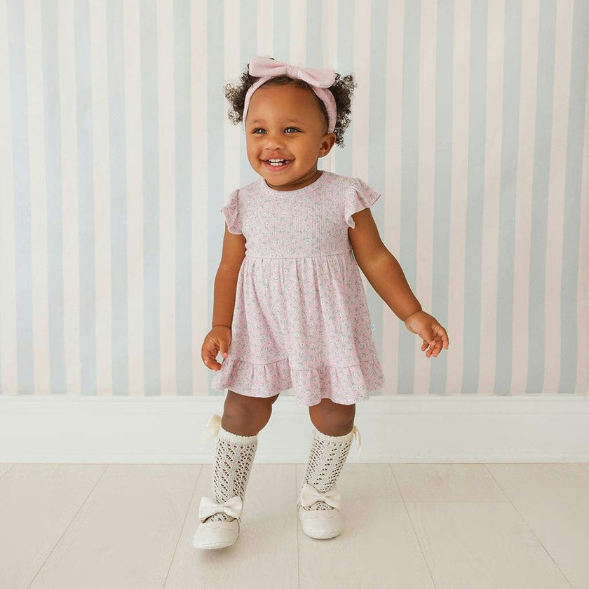 Andina Rose Pointelle Ruffled Bodysuit Dress