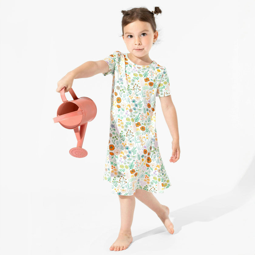 Summer Floral Bamboo Girls' Short Sleeve Dress