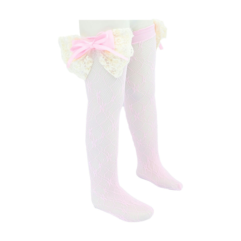Embroidered Ribbon Bow Long Socks