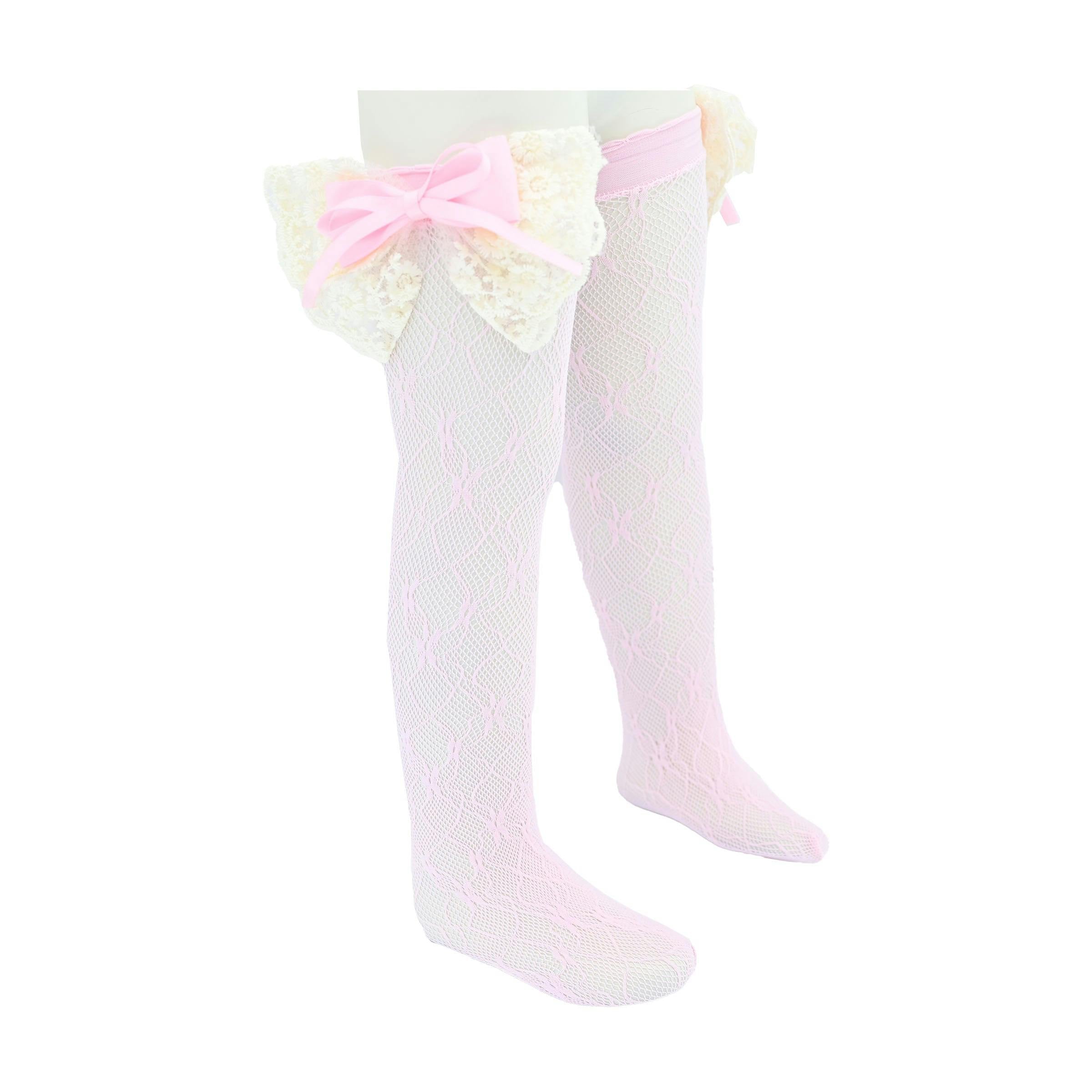 Embroidered Ribbon Bow Long Socks