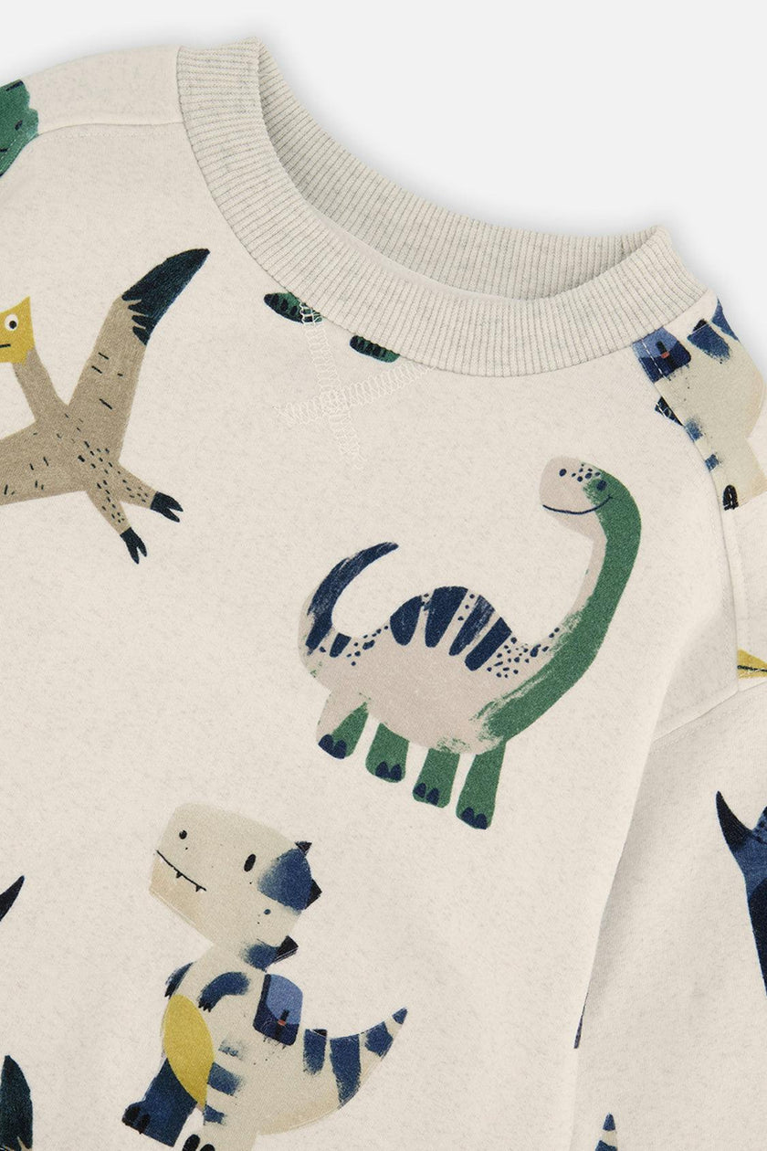 Fleece Sweatshirt Beige Dinosaur Print