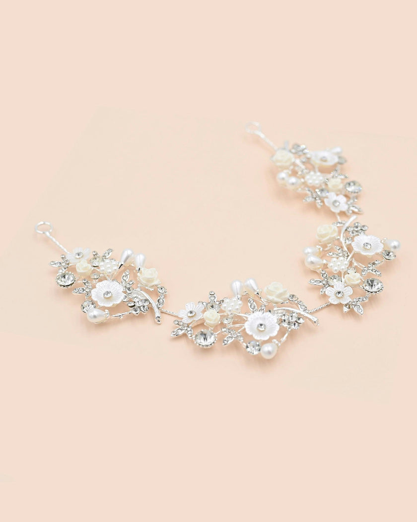 Crystal Flower Ivory Rose Hair Vine