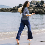 women's navy wide leg knit pant
