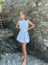 Blue Ruffle Shoulder Sleeveless Dress