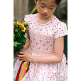 Poppy Pink Short Puff Sleeves Smocked Dress