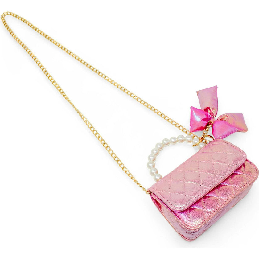 Shiny Quilted Fluffy Bow Handbag