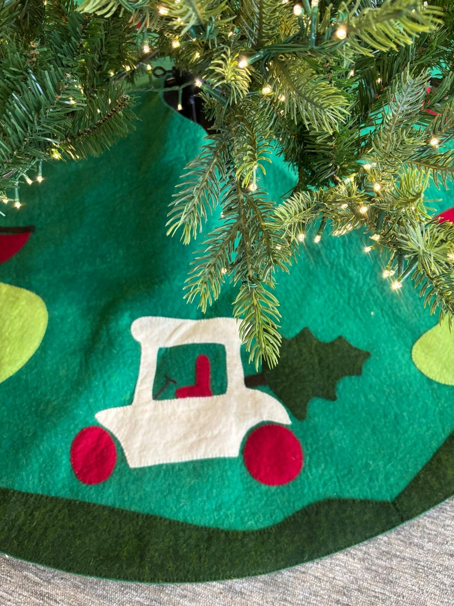 Hand Felted Wool Golf Christmas Tree Skirt Green -60