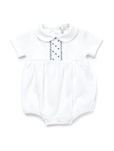 Oliver Hand Smocked Special Knit Bubble | White/Lt Blue