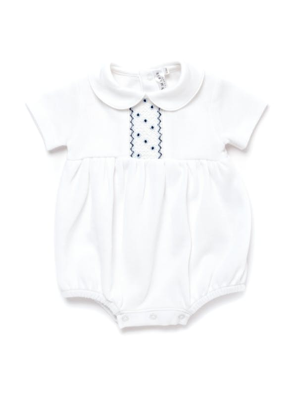 Oliver Hand Smocked Special Knit Bubble | White/Lt Blue