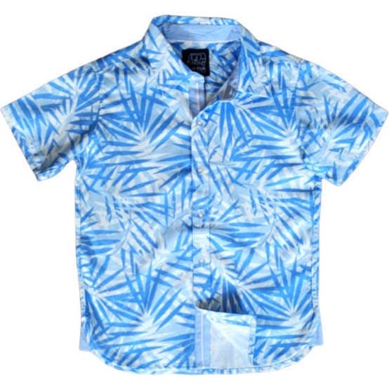 Tropical Palms Blue Shirt in Short Sleeves