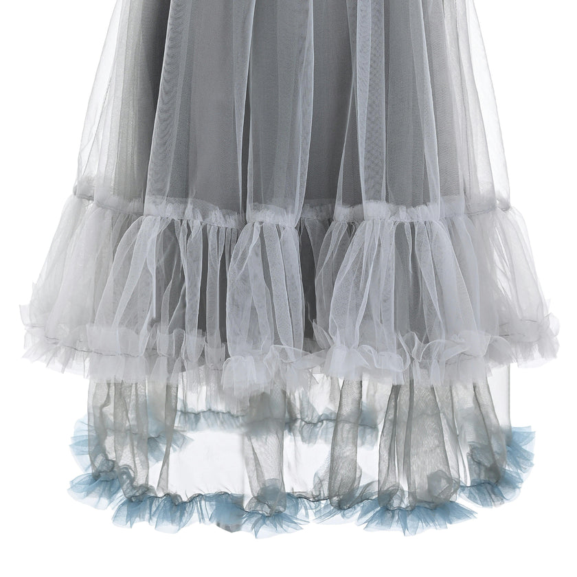 Gray Tulle Ruffle Dress