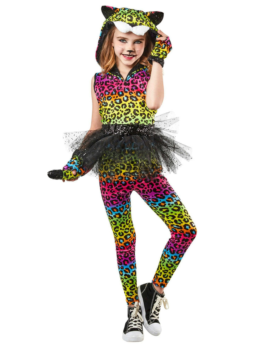 Girls' Rainbow Neon Leopard Costume