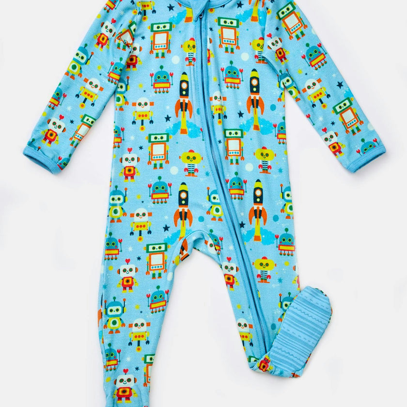 Soft & Stretchy Zipper Footie - Robots