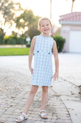 Plaid Seersucker Dress With Button Tabs