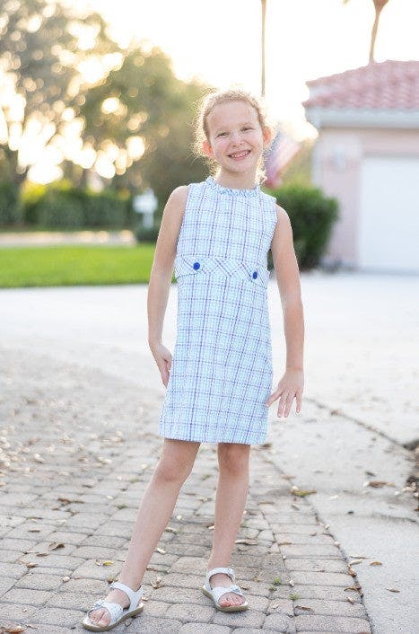 Plaid Seersucker Dress With Button Tabs