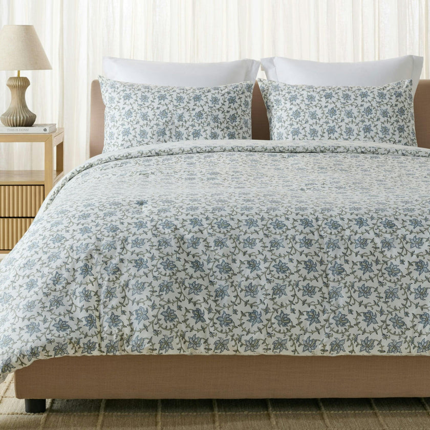 Floral Reversible Comforter Set, Blue