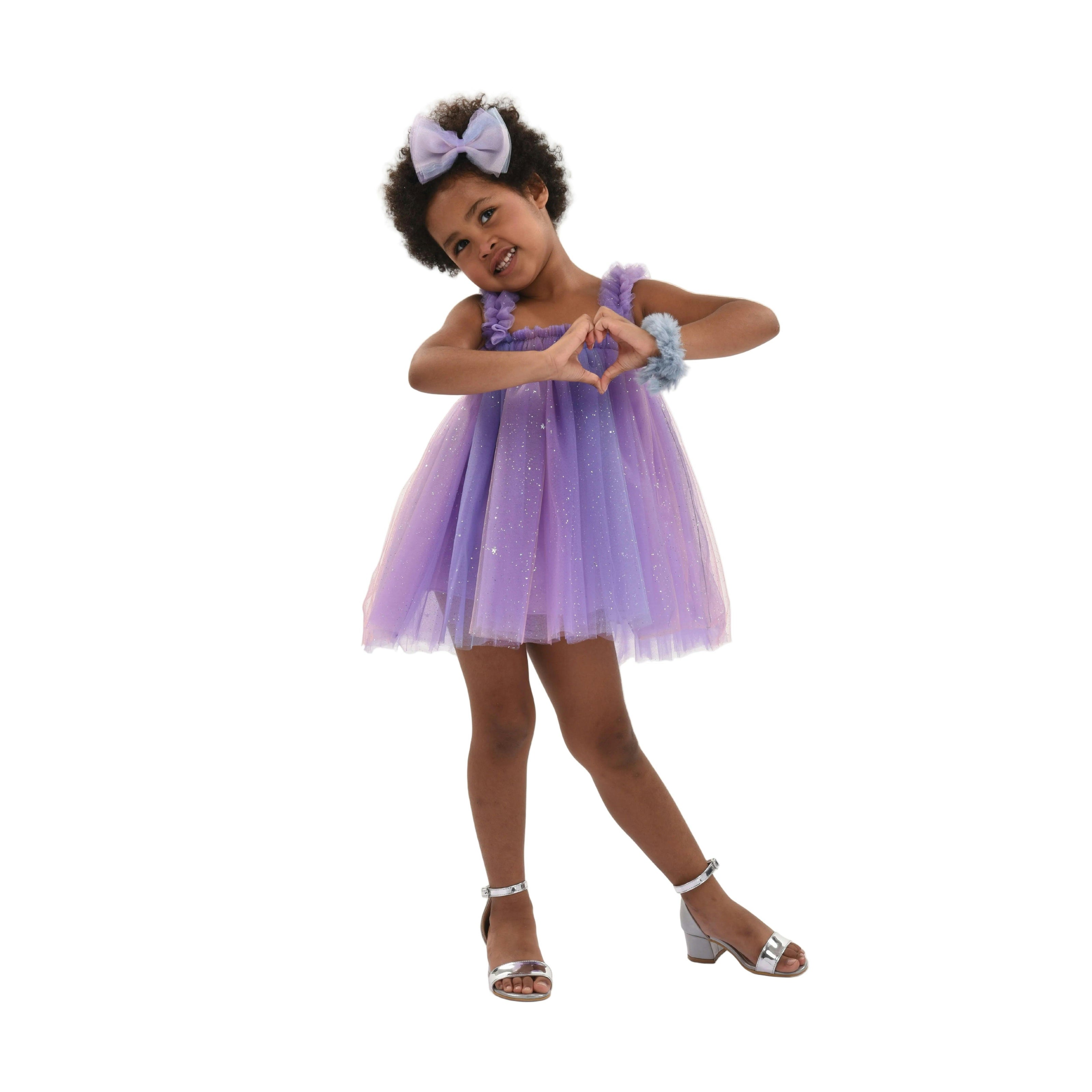 Purple Serenya Glitter Tulle Dress