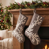 Hand Felted Wool Christmas Stocking, Stars and Branch Gray