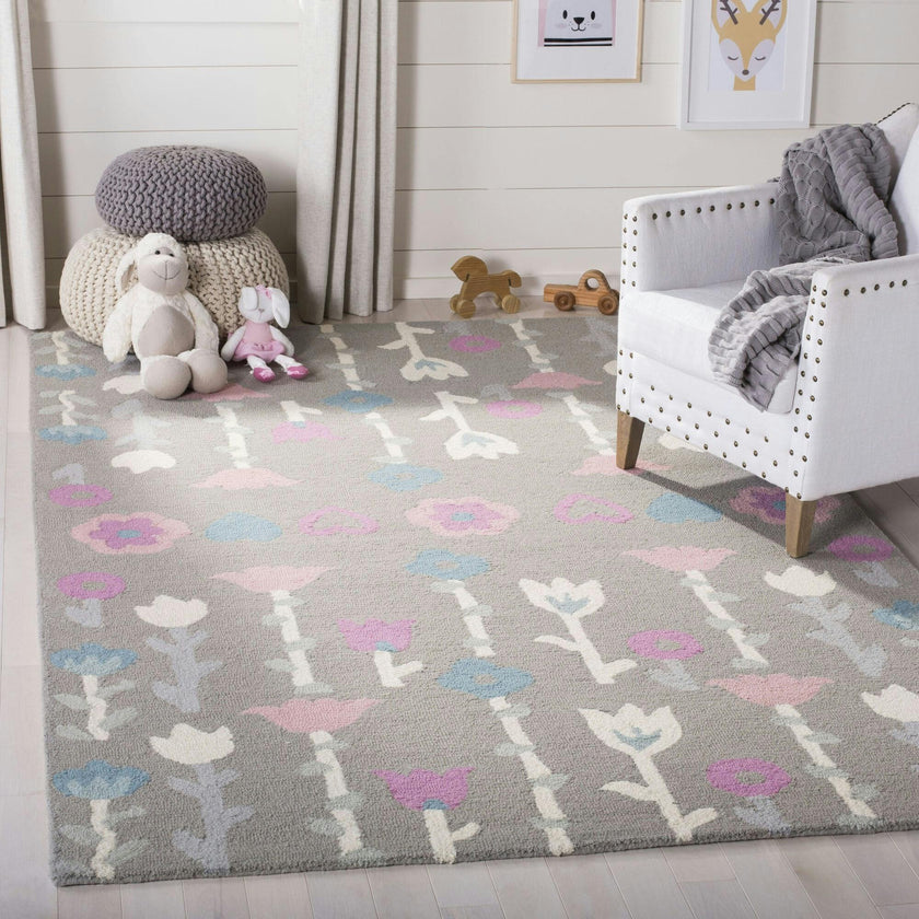 Kids Flora Rug, Grey
