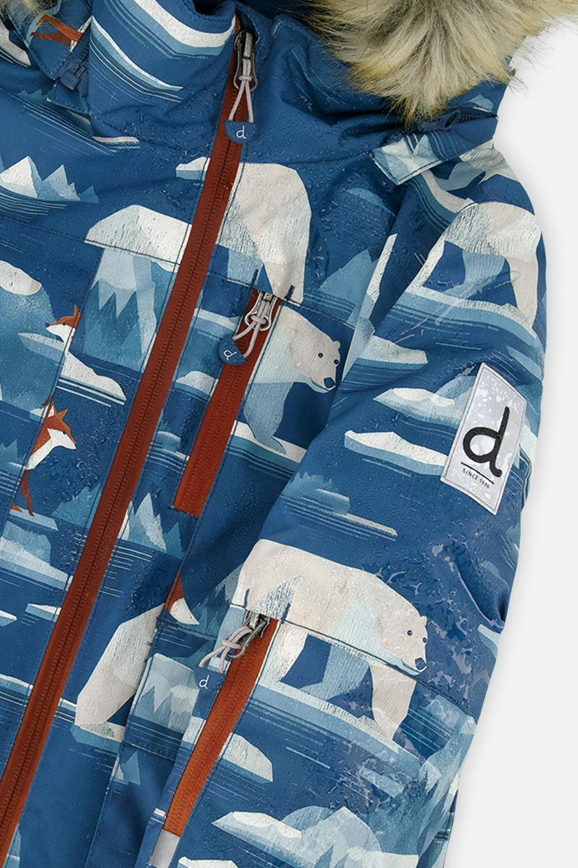 Two Piece Play Snowsuit Blue Bear Print With Rust Pants