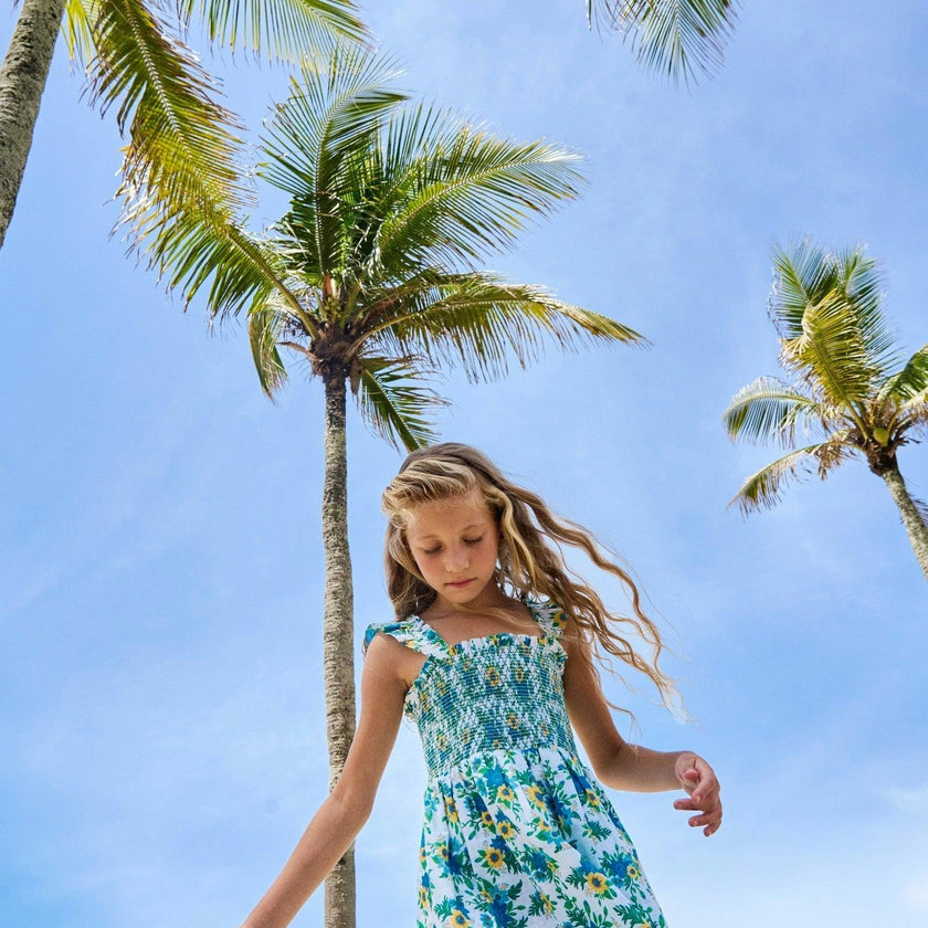 Green Floral Georgia Girl Hand-Smocked Dress