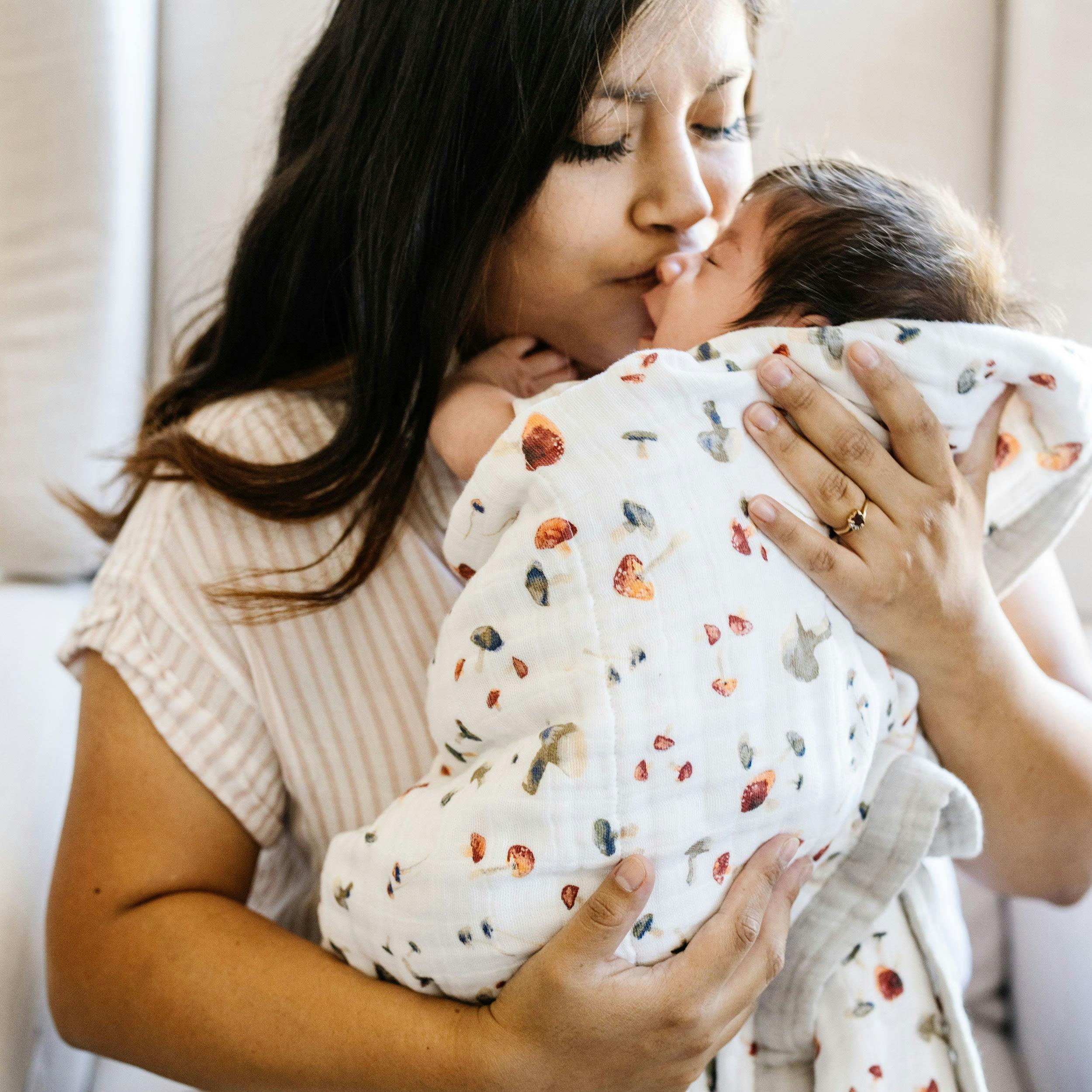 Cotton Muslin Baby Quilt - Mushrooms