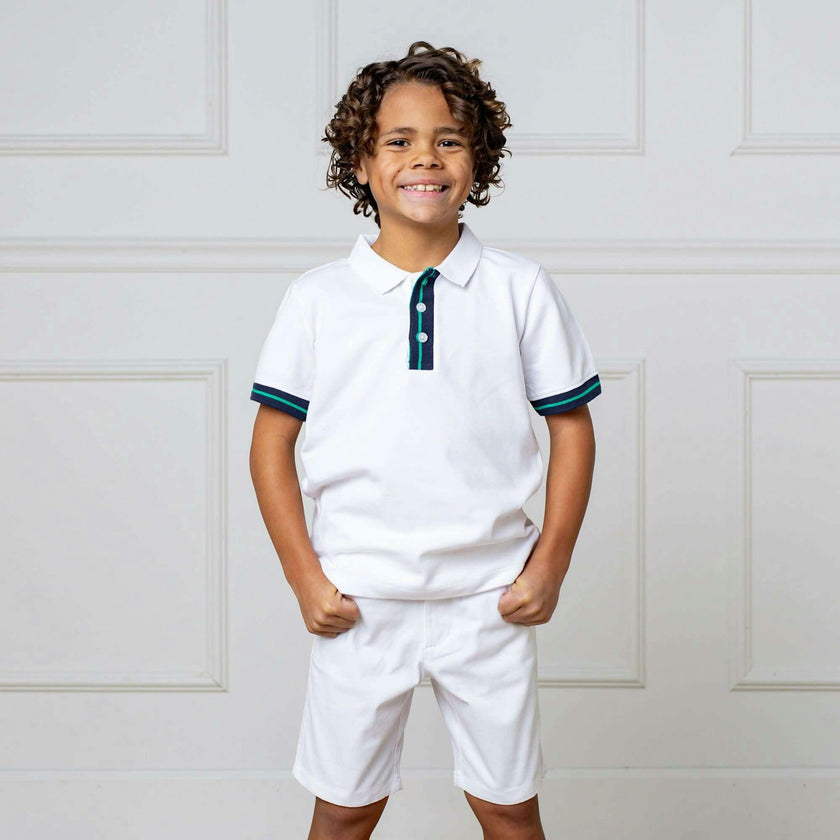 Organic Short Sleeve Knit Pique Polo Shirt, White