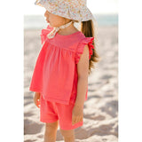 Garment Dye Ruffle T-Shirt, Red