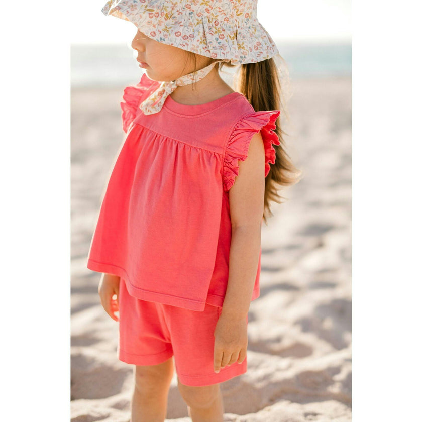 Garment Dye Ruffle T-Shirt, Red
