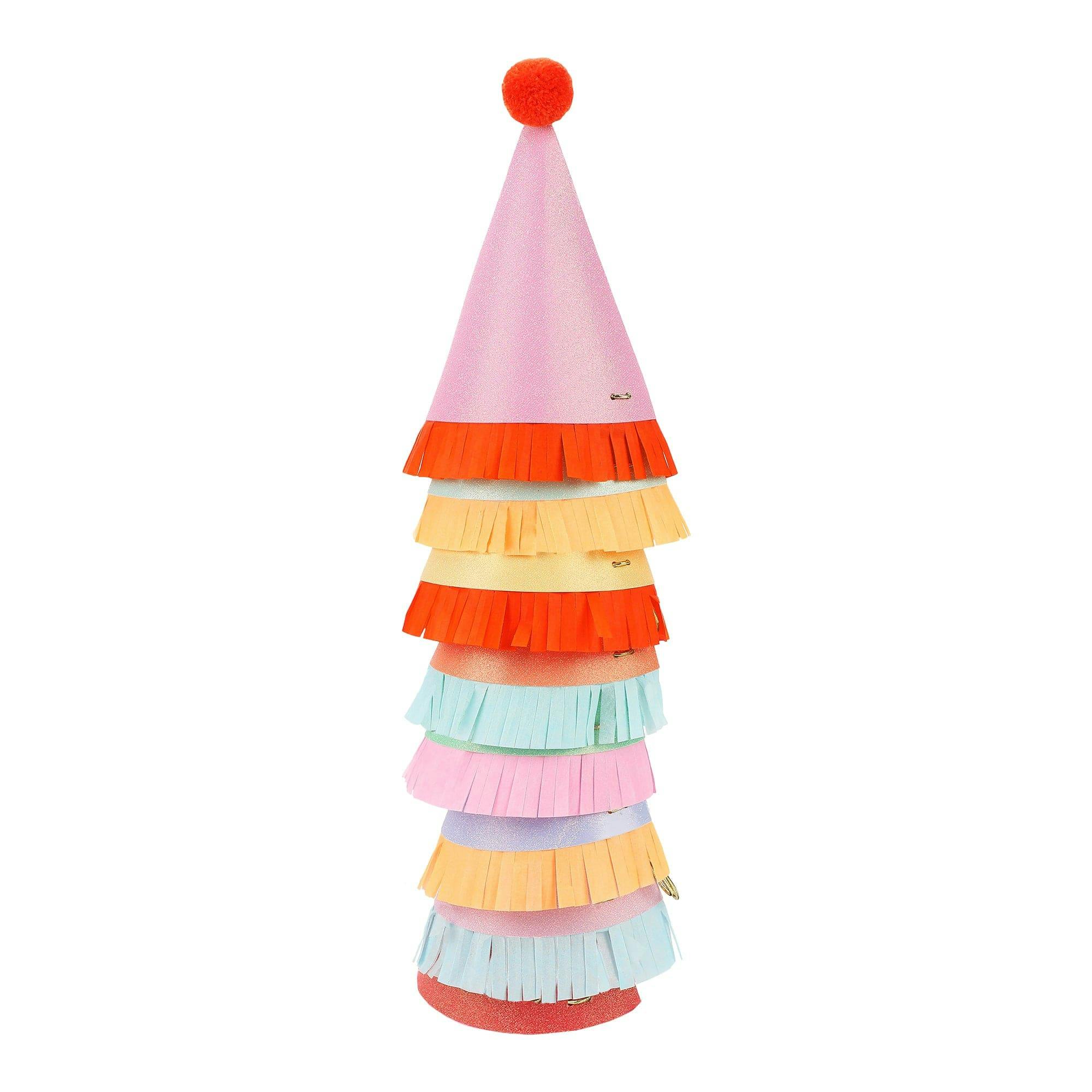 Packed Party Top Off the Fun Mini Glitter Party Hats Set of 8 - Shimmering Glitter Hats with Pom Pom Tops and Gold Elastic Straps, One Size Fits All
